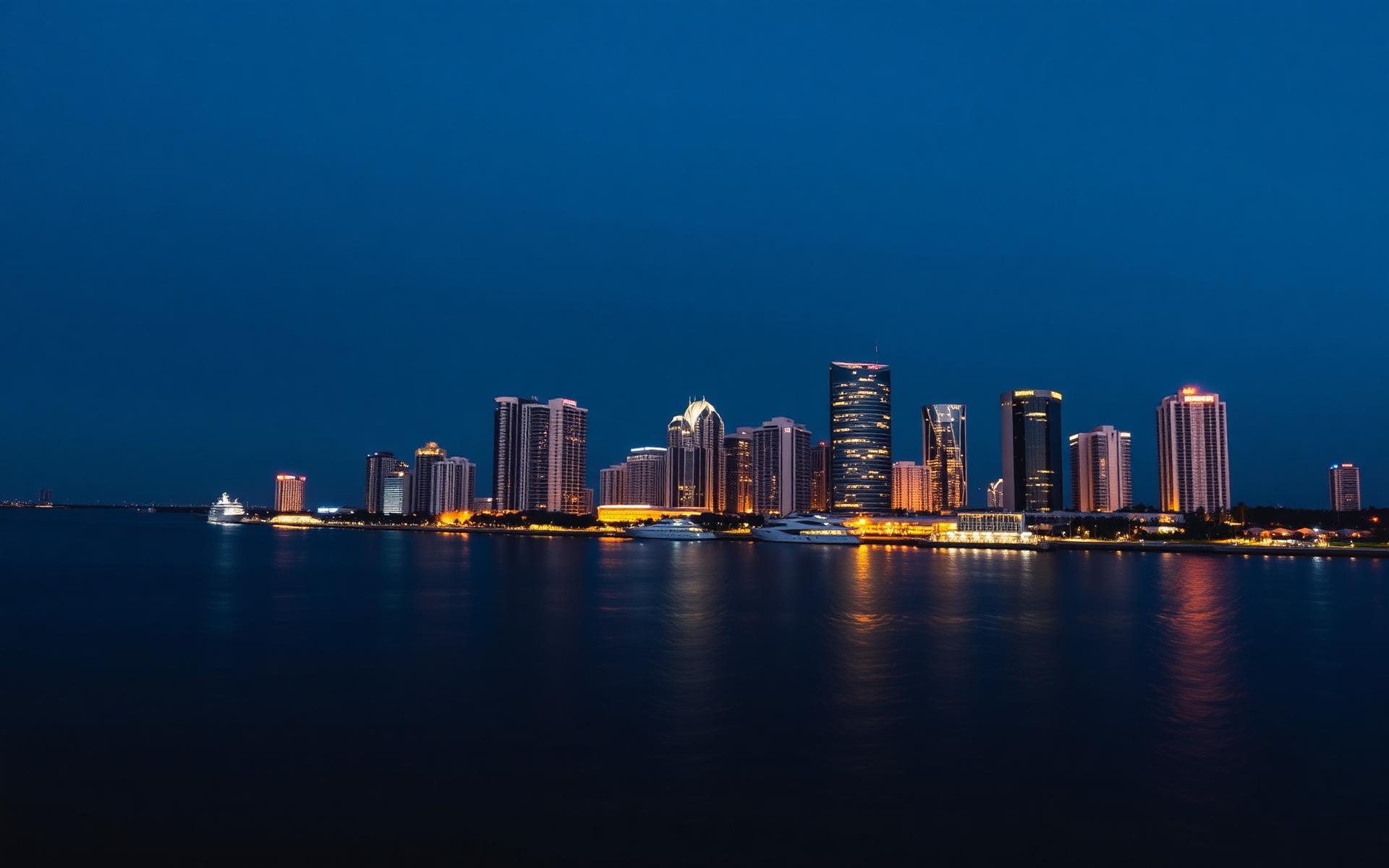 Fort Lauderdale skyline at twilight, reflected on the intracoastal