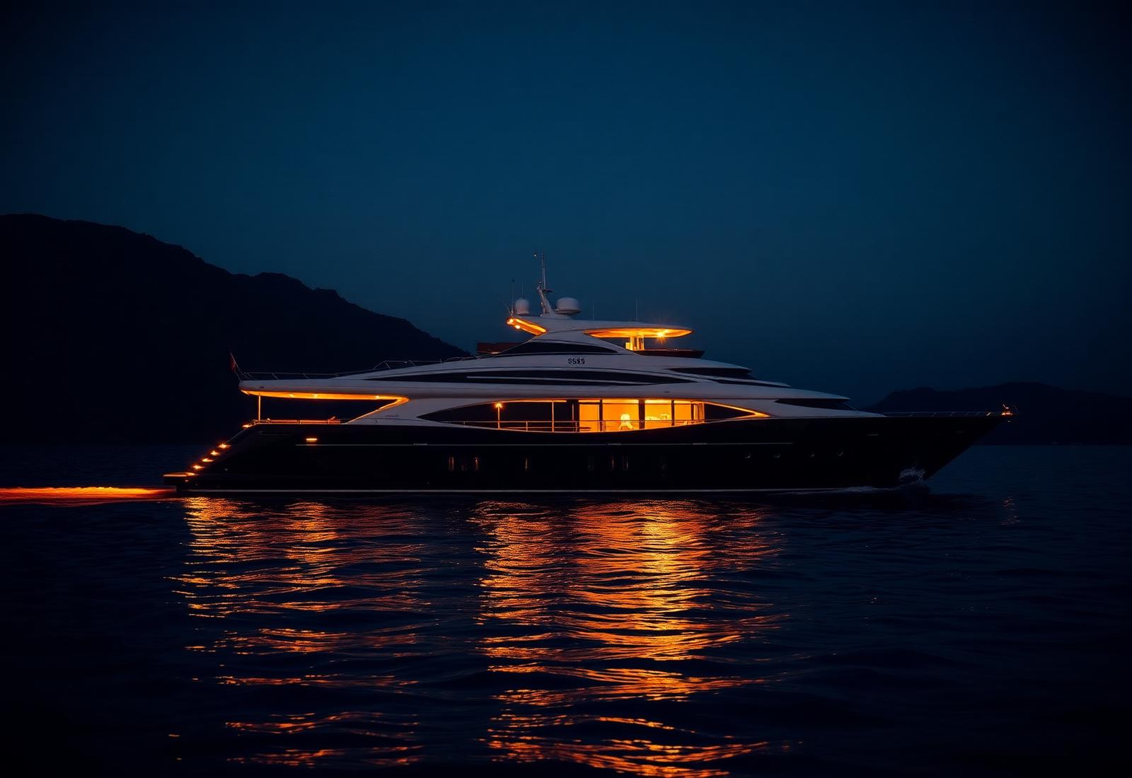 Private yacht at dusk
